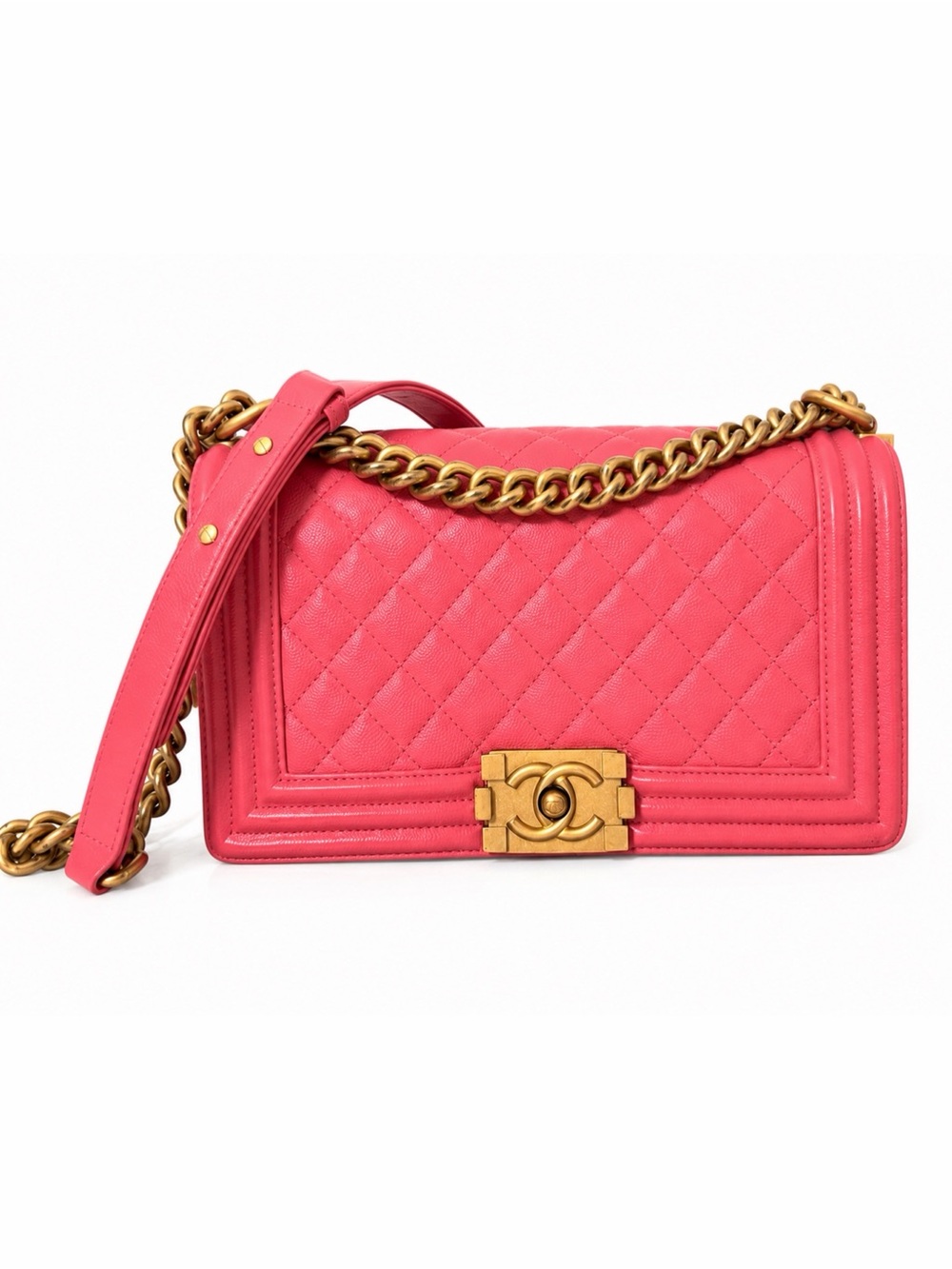 CHANEL Coral Quilted Leather Shoulder Bag w/ Gold Hardware - Old Medium Boy Bag